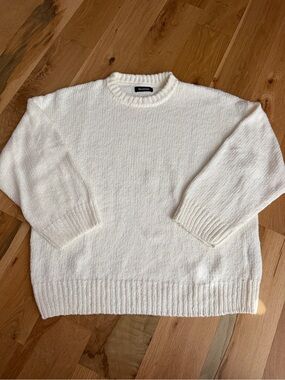 Naadam Ivory Ribbed Crewneck Sweater